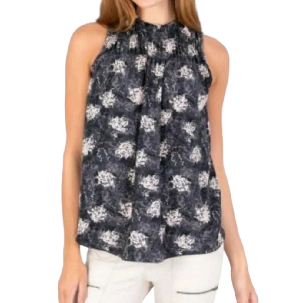 💙 Joie Baltic Print Sleeveless High Ruffled Collar Top. XXL Excellent Condition